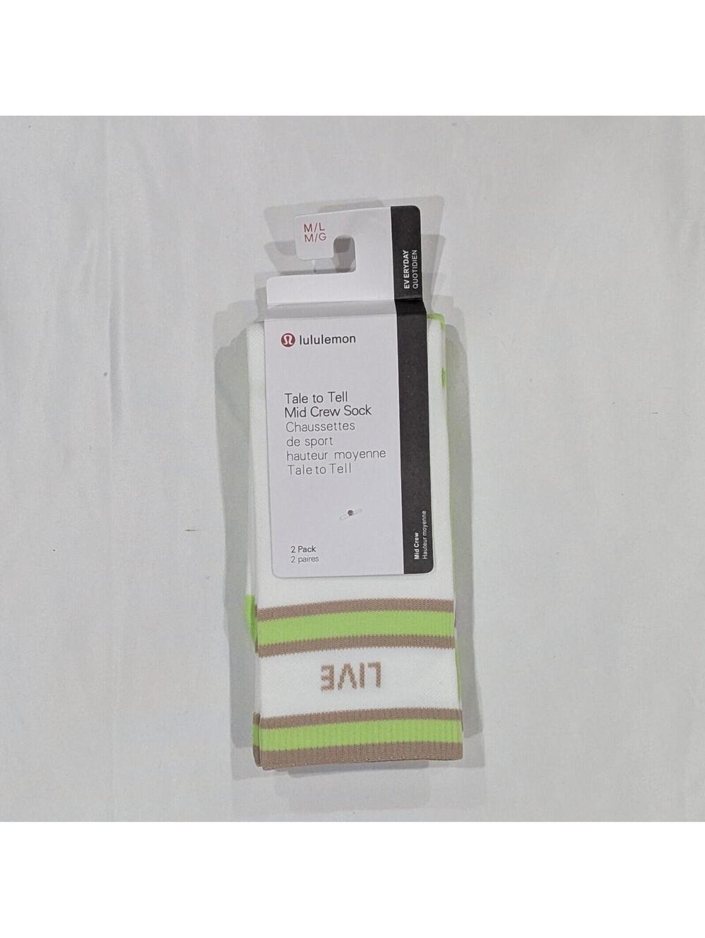 Lululemon Tale to Tell Mid Crew Sock 2 Pack White Green Cafe Au Lait M/L NWT $28 - Picture 5 of 7
